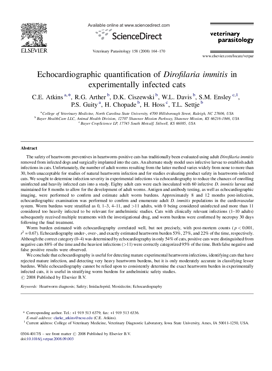 Echocardiographic quantification of Dirofilaria immitis in experimentally infected cats