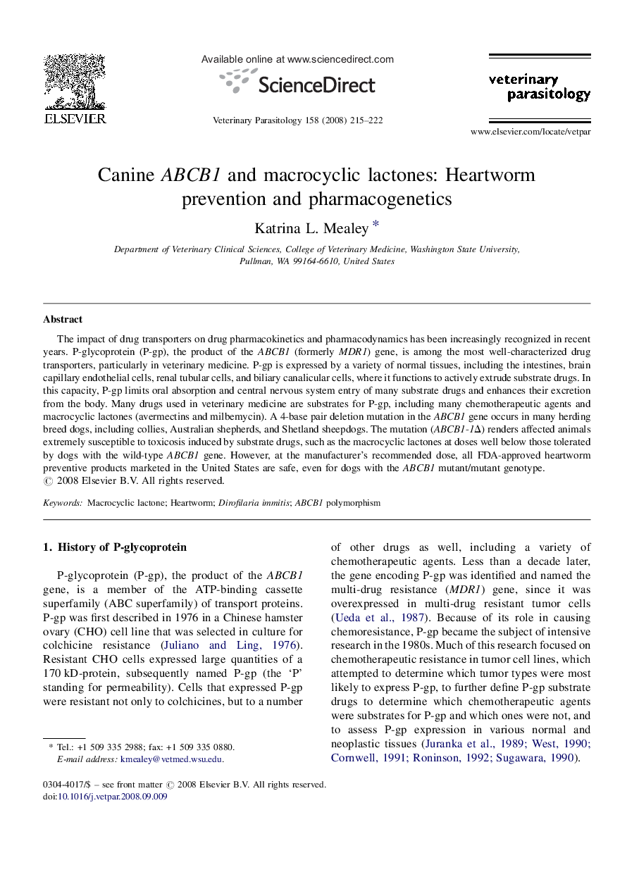 Canine ABCB1 and macrocyclic lactones: Heartworm prevention and pharmacogenetics