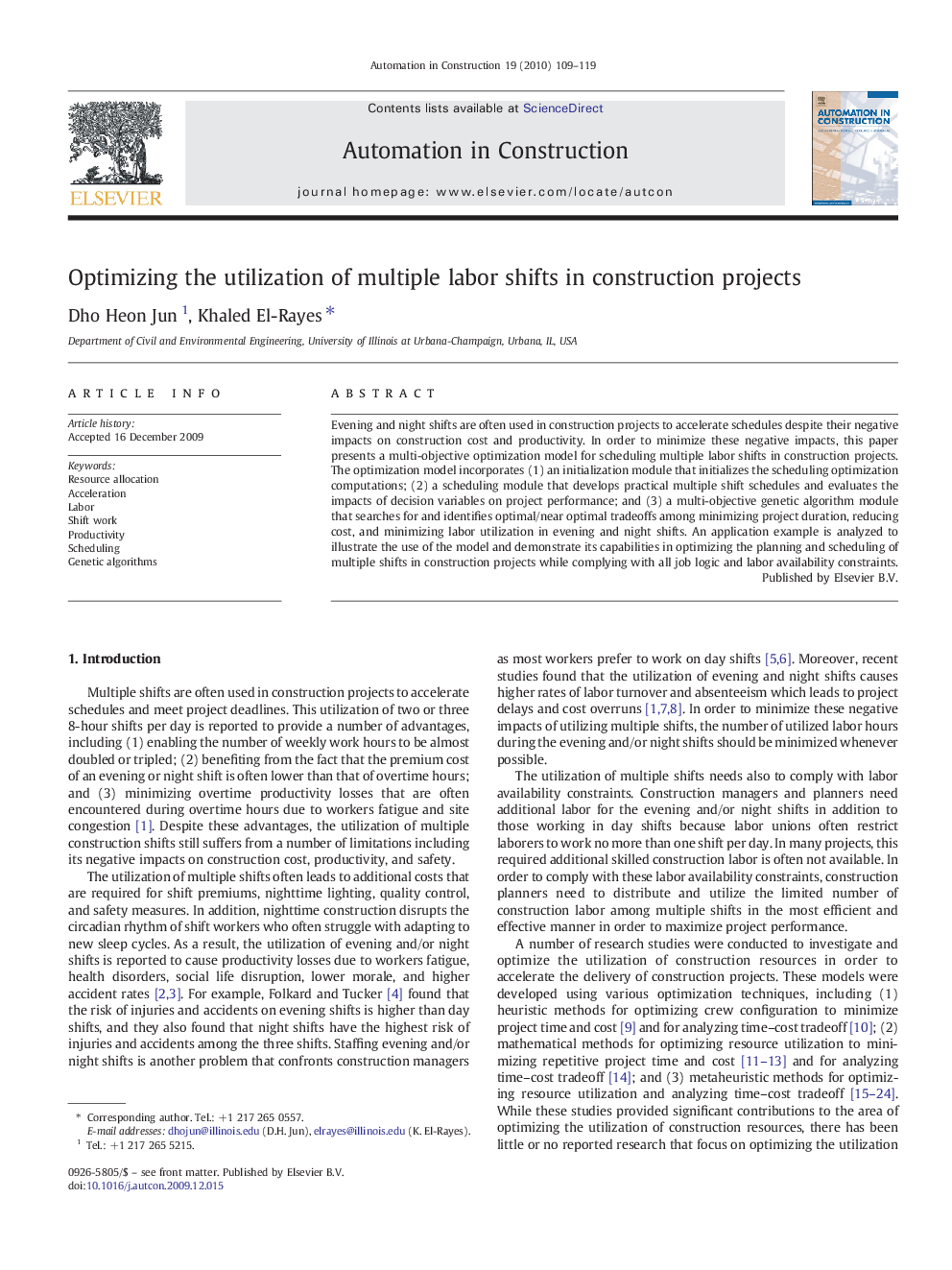 Optimizing the utilization of multiple labor shifts in construction projects