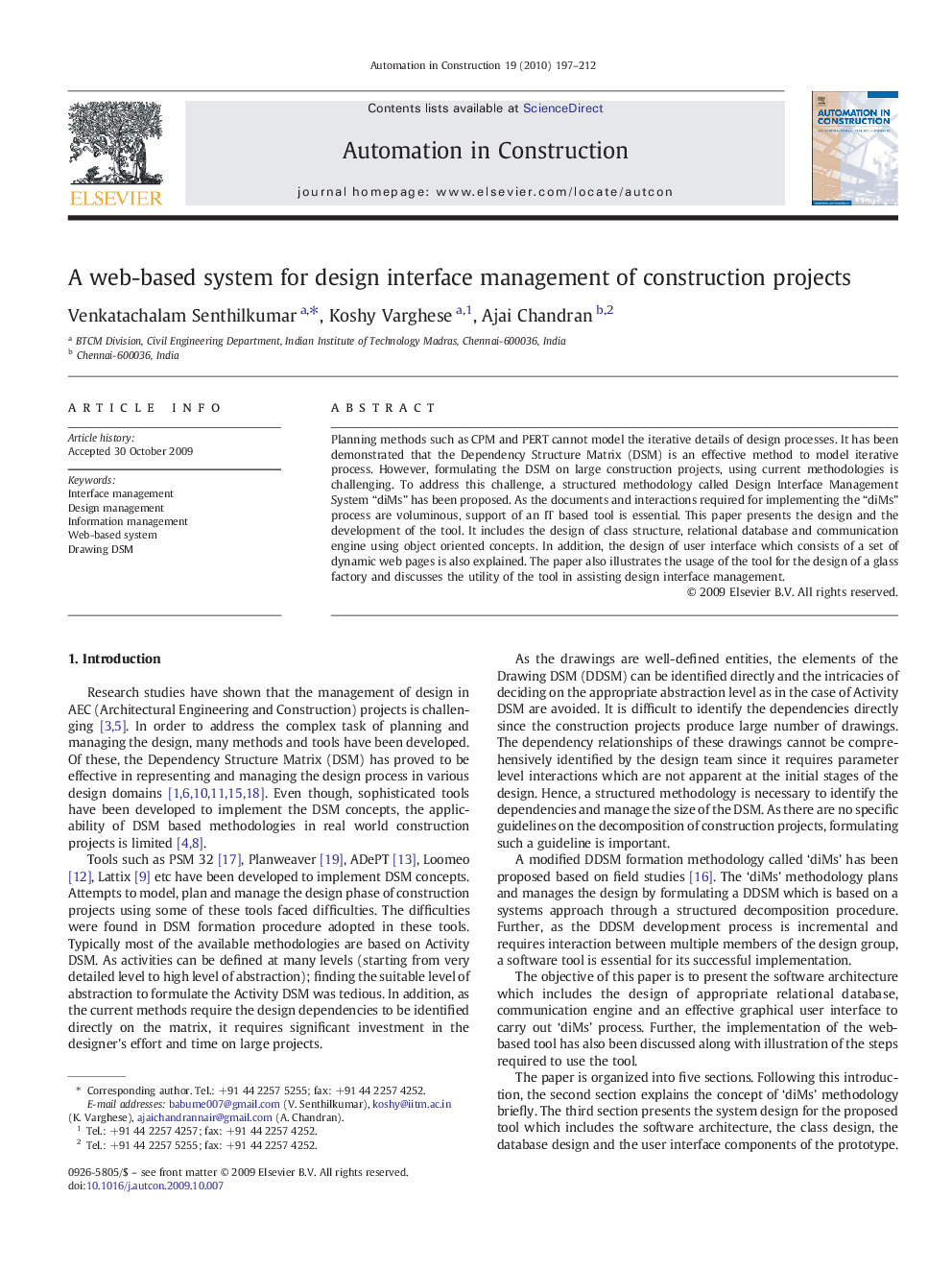 A web-based system for design interface management of construction projects