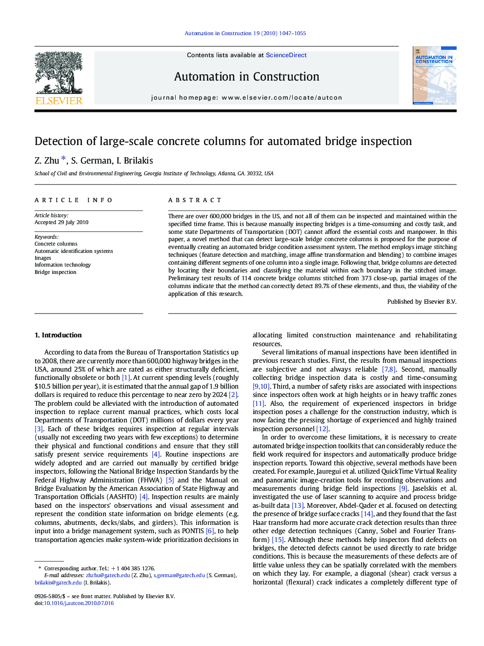 Detection of large-scale concrete columns for automated bridge inspection