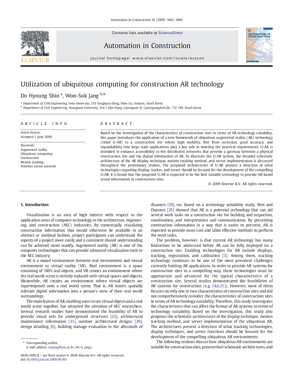 Utilization of ubiquitous computing for construction AR technology