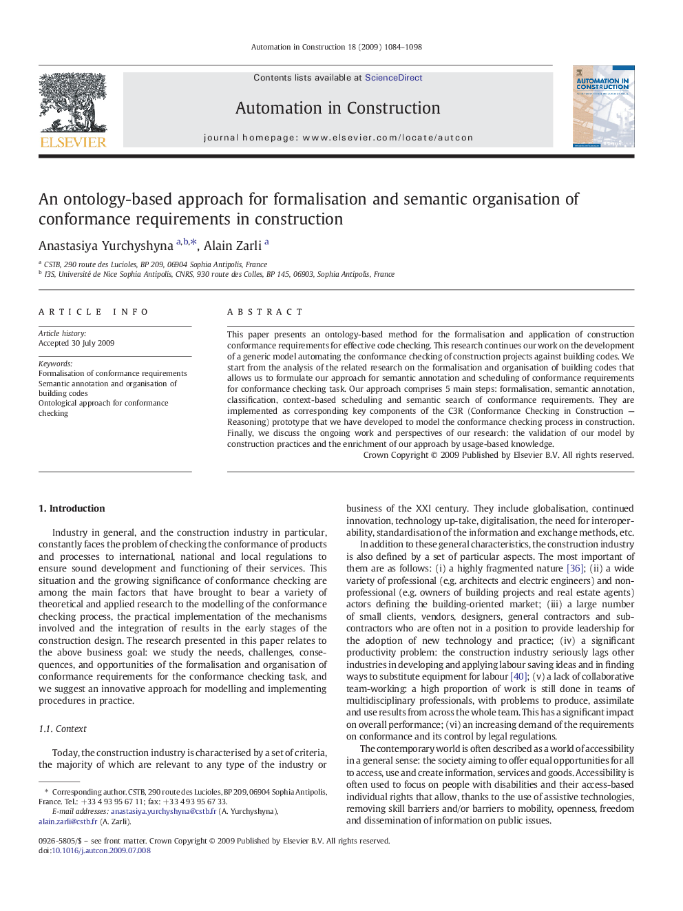 An ontology-based approach for formalisation and semantic organisation of conformance requirements in construction