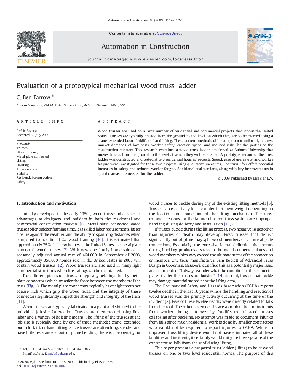 Evaluation of a prototypical mechanical wood truss ladder