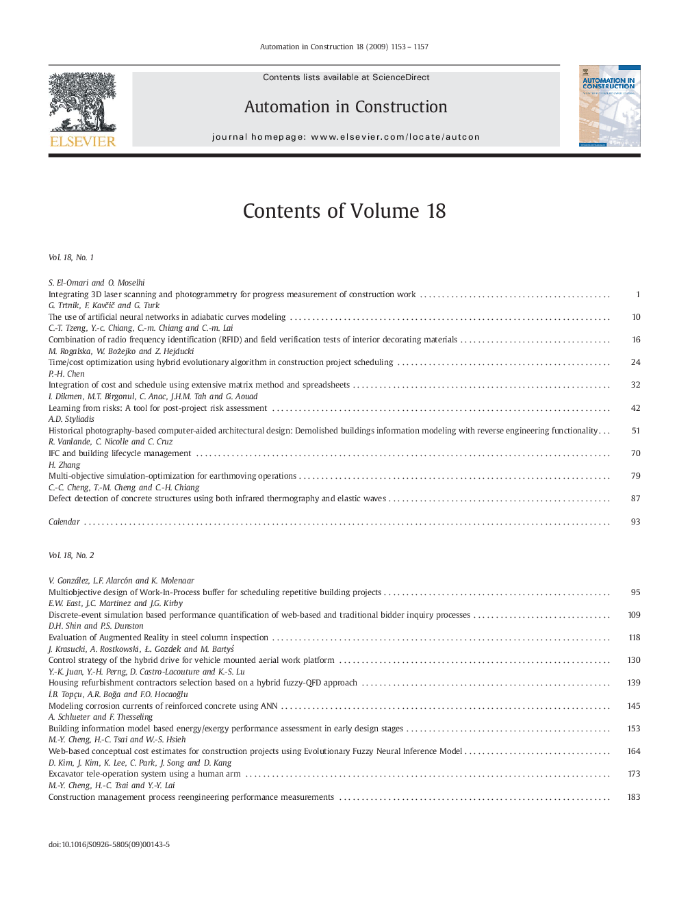 Contents of Volume