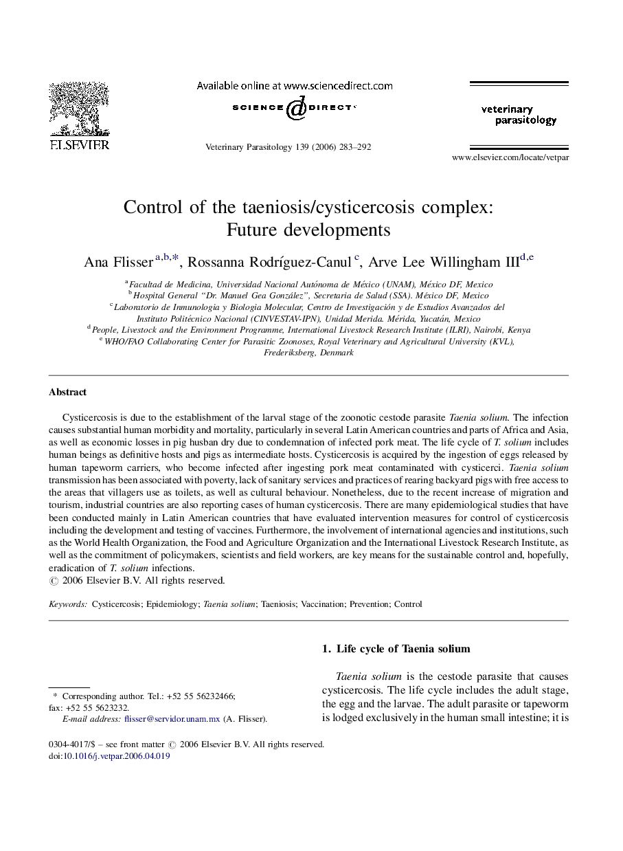 Control of the taeniosis/cysticercosis complex: Future developments