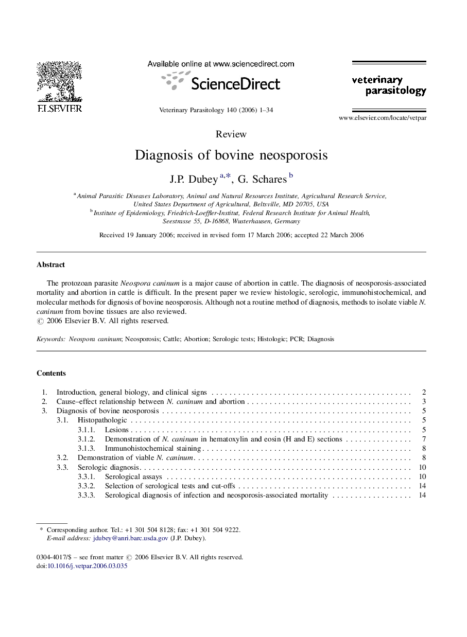 Diagnosis of bovine neosporosis