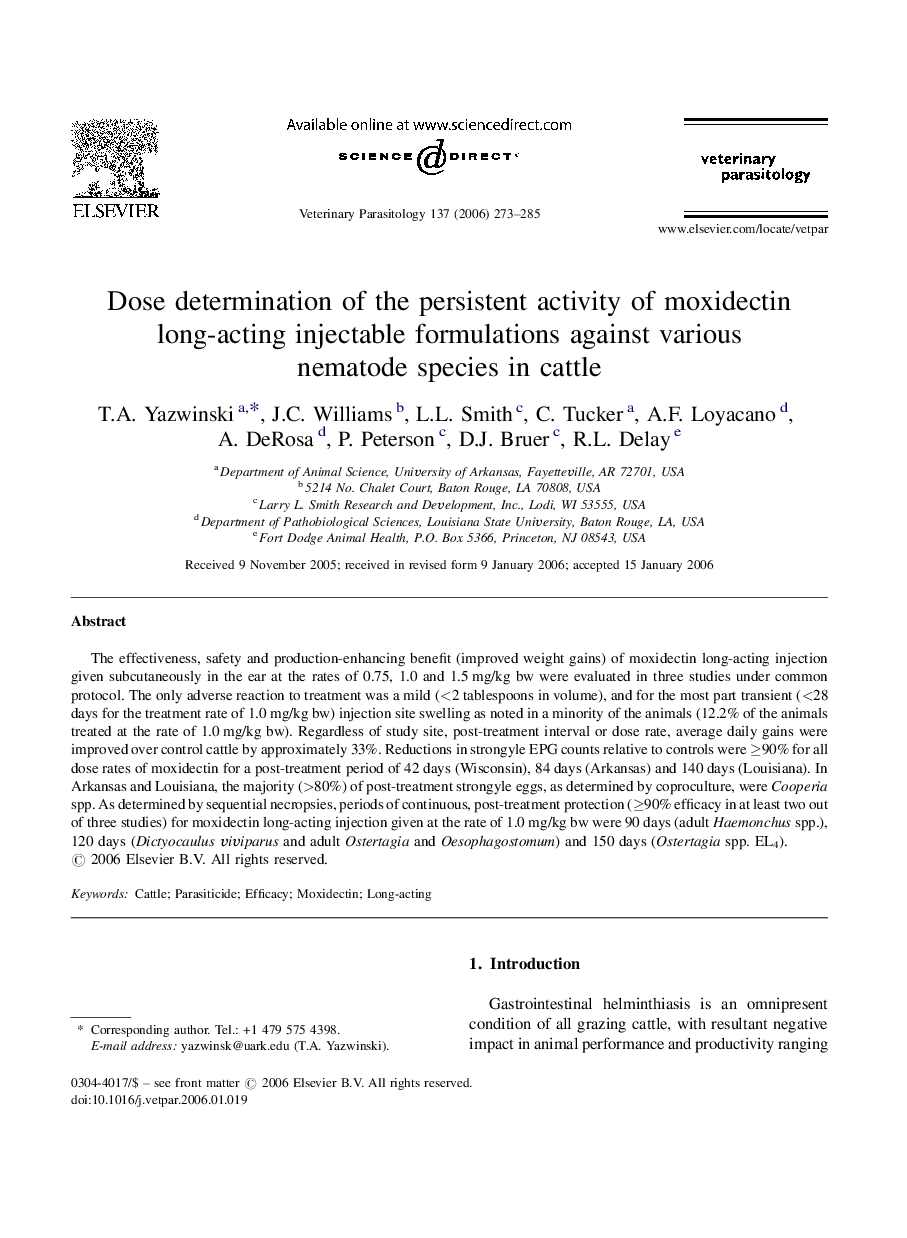 Dose determination of the persistent activity of moxidectin long-acting injectable formulations against various nematode species in cattle