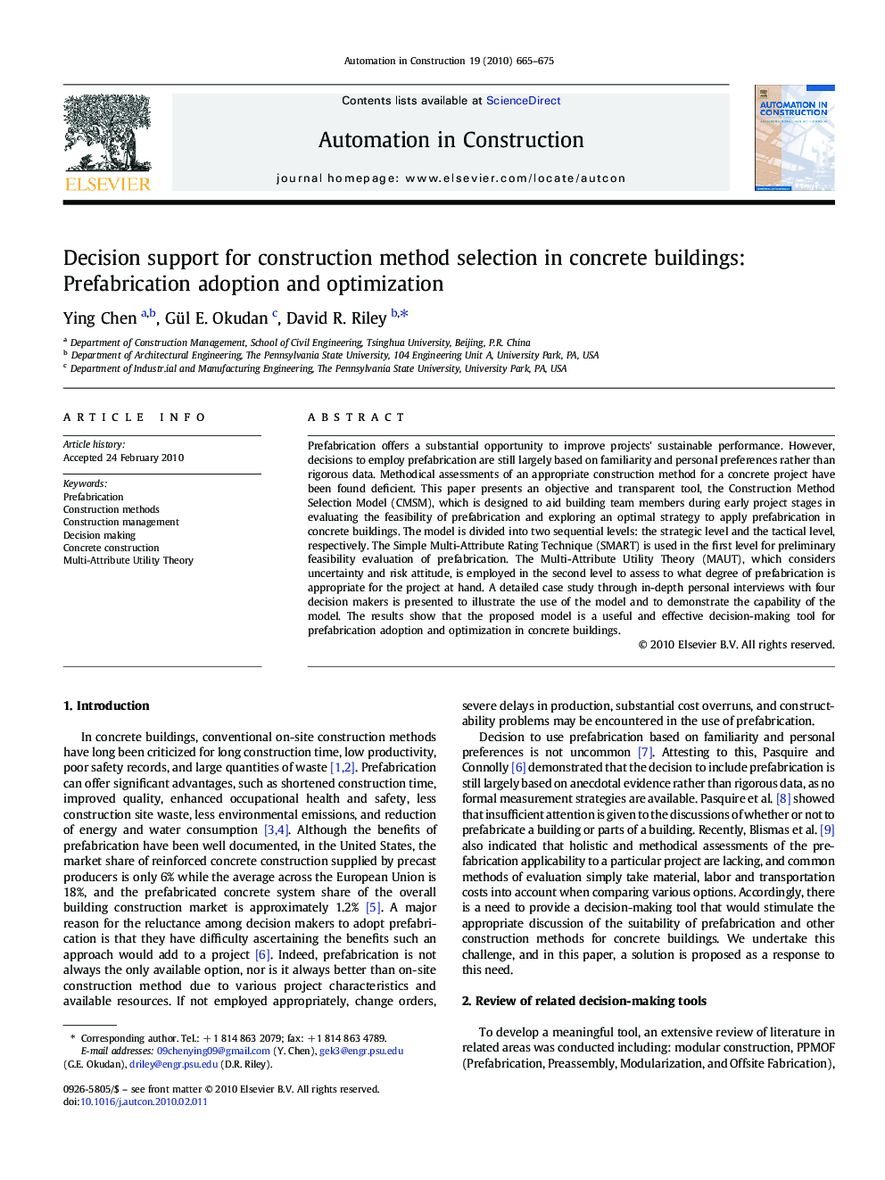 Decision support for construction method selection in concrete buildings: Prefabrication adoption and optimization