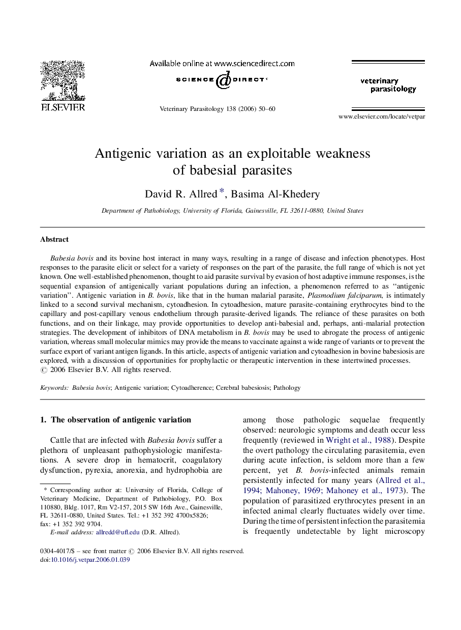 Antigenic variation as an exploitable weakness of babesial parasites