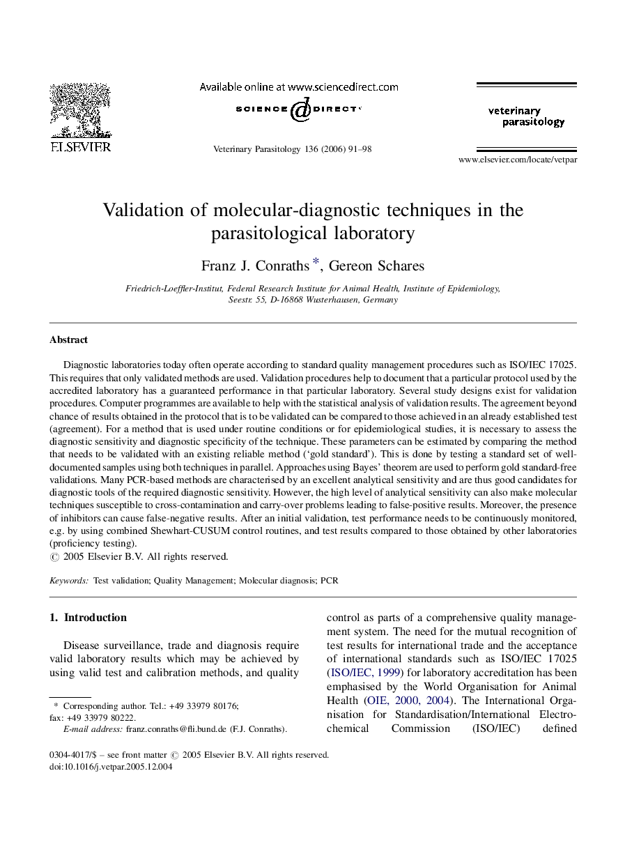 Validation of molecular-diagnostic techniques in the parasitological laboratory