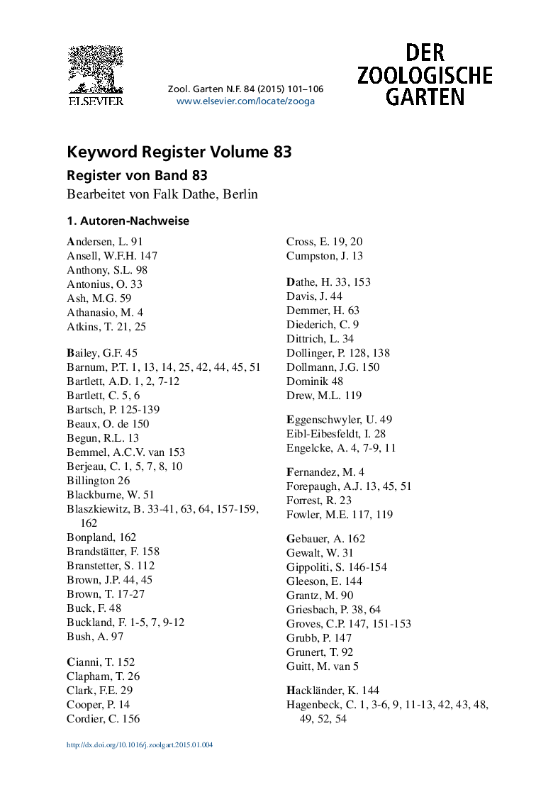 Keyword Register Volume 83 - Register von Band 83