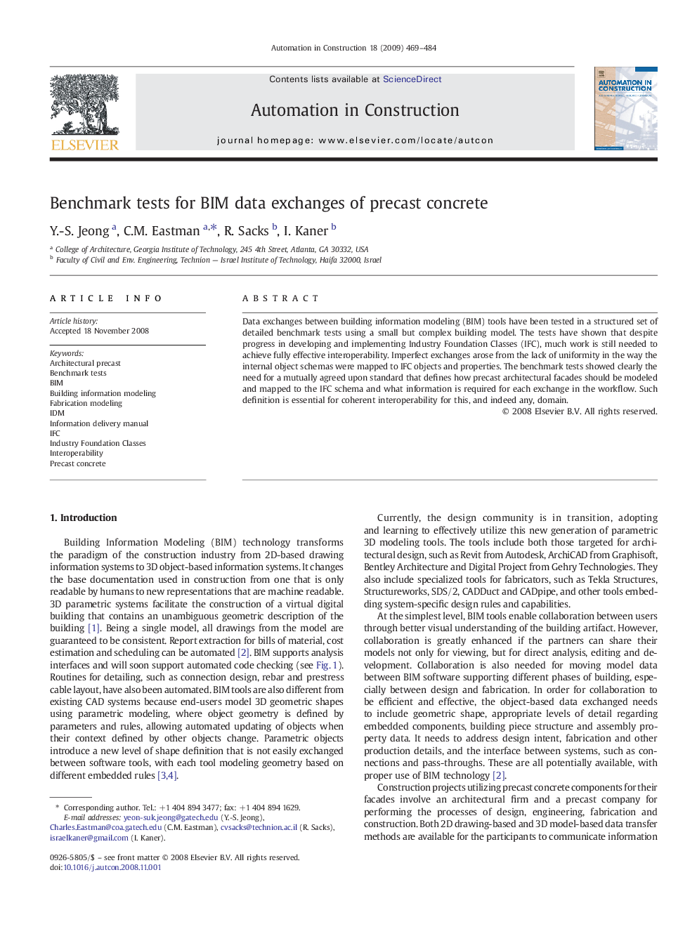 Benchmark tests for BIM data exchanges of precast concrete