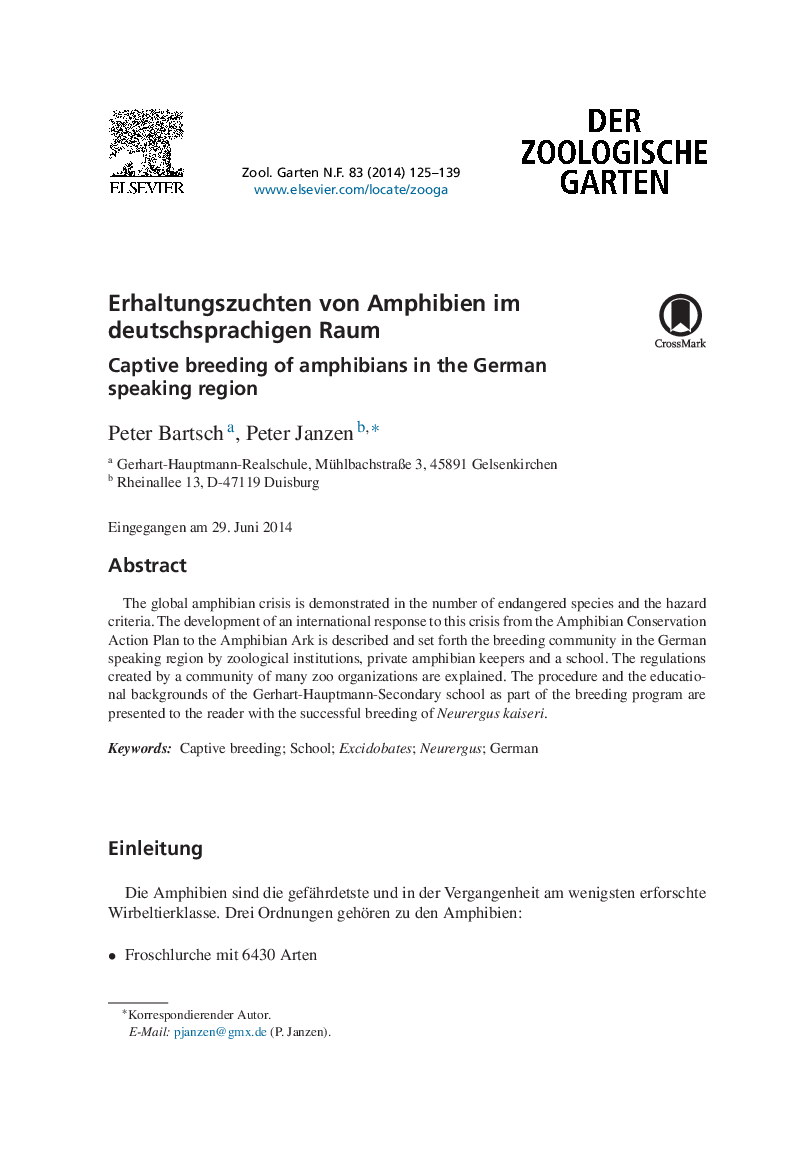 Erhaltungszuchten von Amphibien im deutschsprachigen Raum