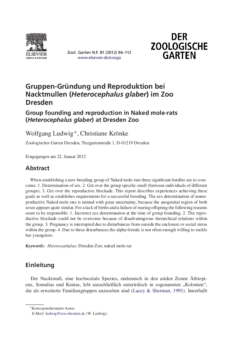 Gruppen-Gründung und Reproduktion bei Nacktmullen (Heterocephalus glaber) im Zoo Dresden