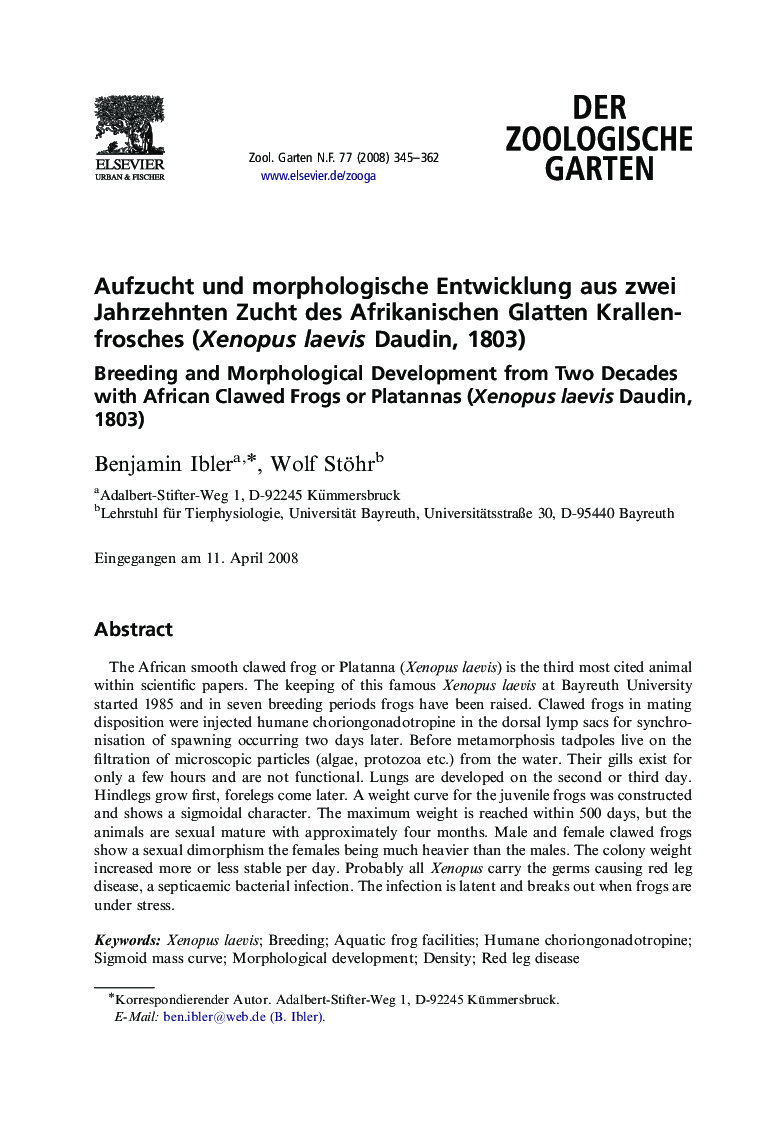 Aufzucht und morphologische Entwicklung aus zwei Jahrzehnten Zucht des Afrikanischen Glatten Krallenfrosches (Xenopus laevis Daudin, 1803)