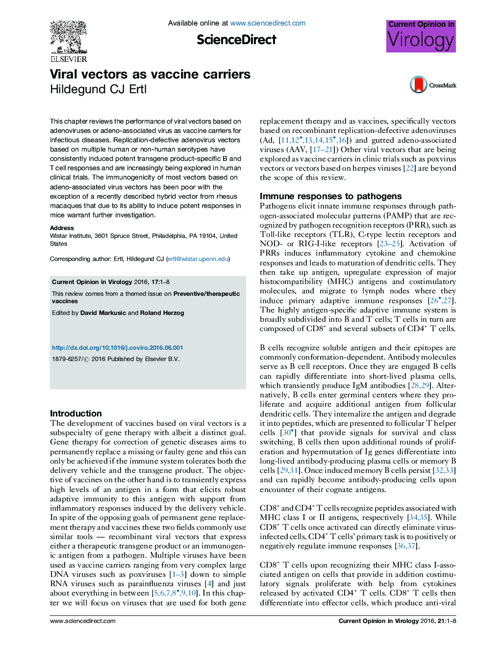 Viral vectors as vaccine carriers