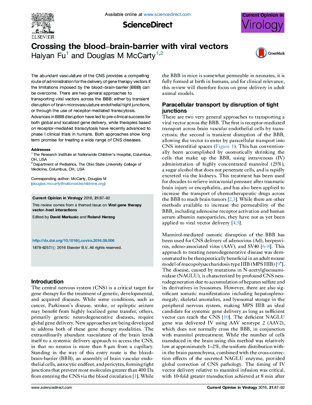 Crossing the blood–brain-barrier with viral vectors