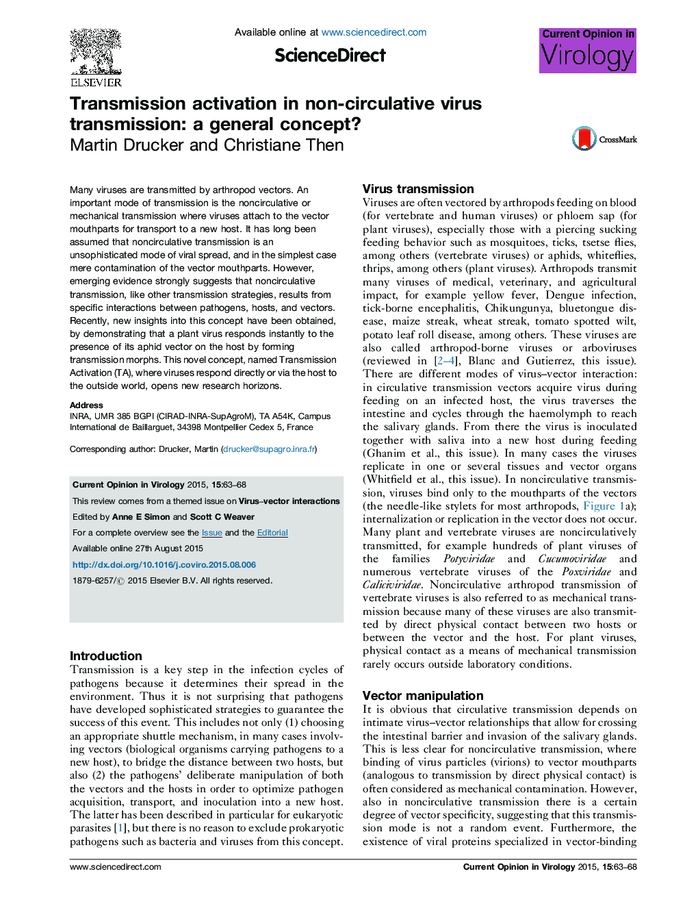 Transmission activation in non-circulative virus transmission: a general concept?