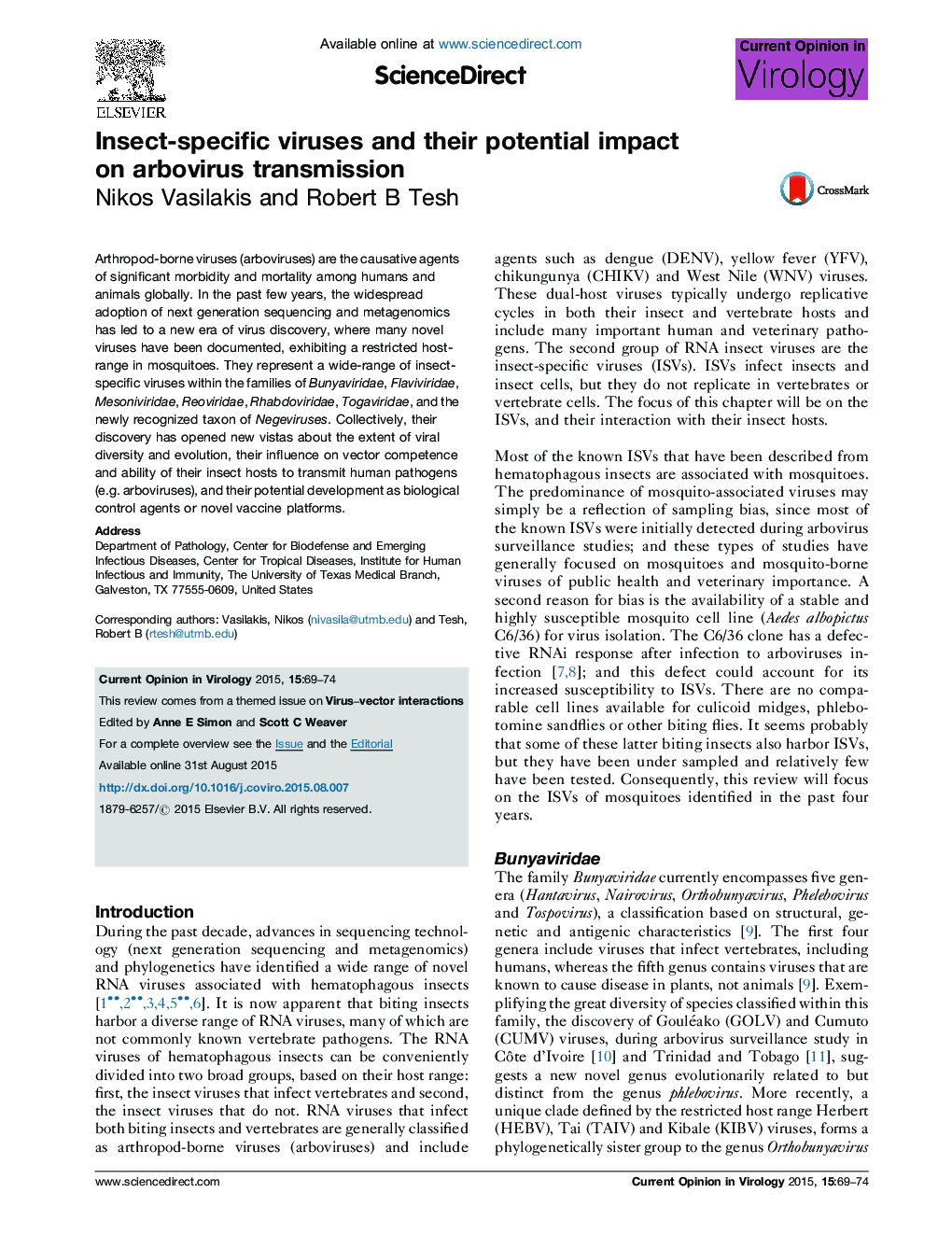 Insect-specific viruses and their potential impact on arbovirus transmission