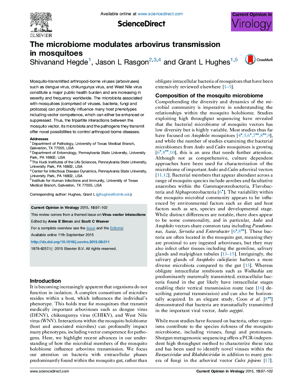 The microbiome modulates arbovirus transmission in mosquitoes