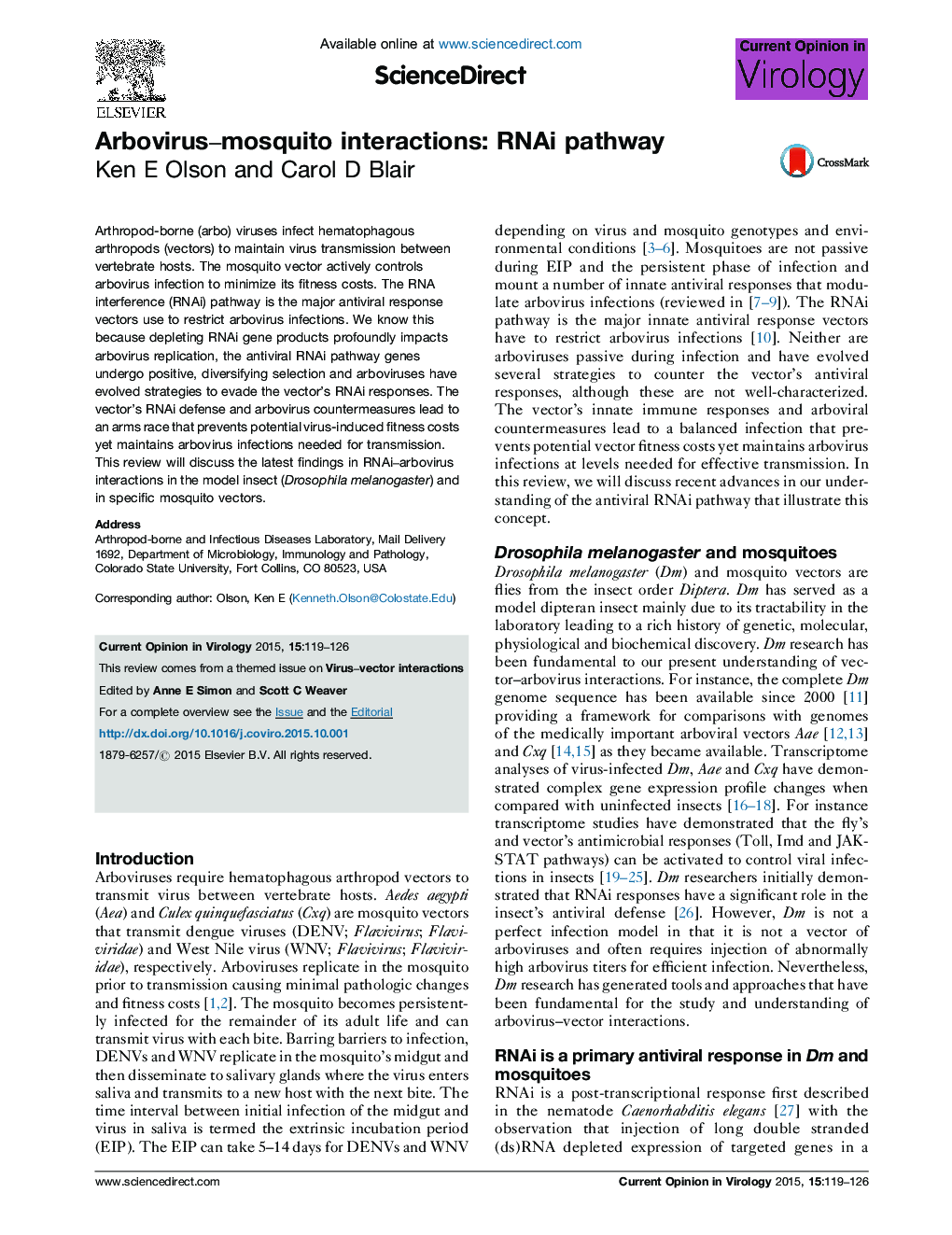 Arbovirus–mosquito interactions: RNAi pathway