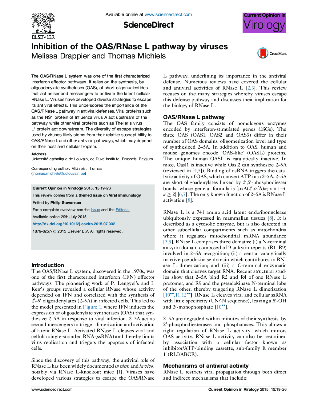 Inhibition of the OAS/RNase L pathway by viruses