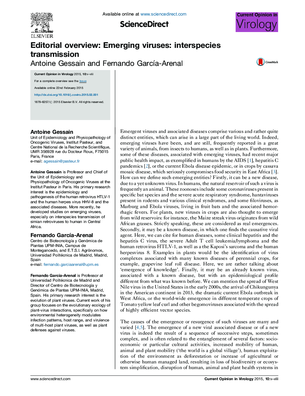 Editorial overview: Emerging viruses: interspecies transmission