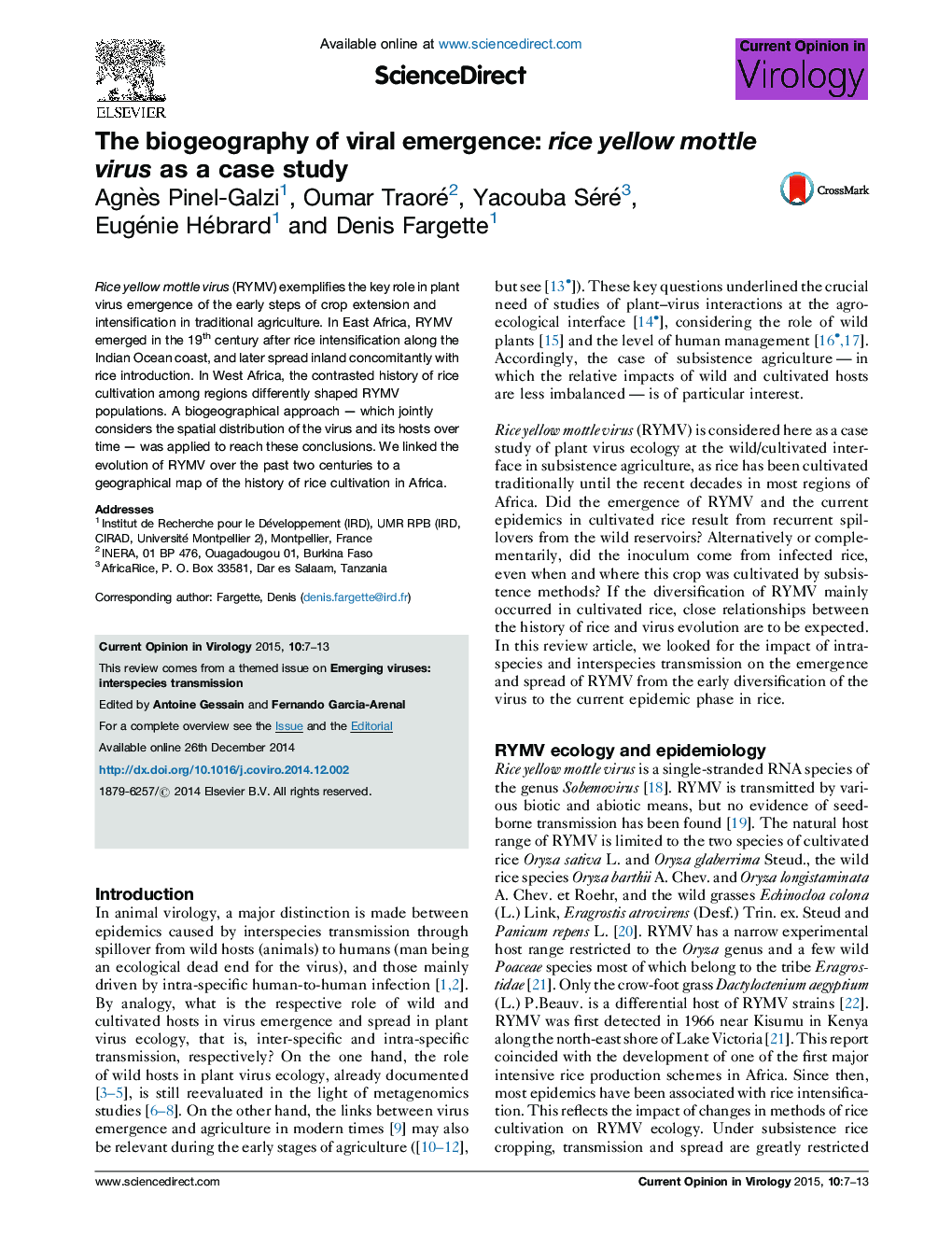 The biogeography of viral emergence: rice yellow mottle virus as a case study