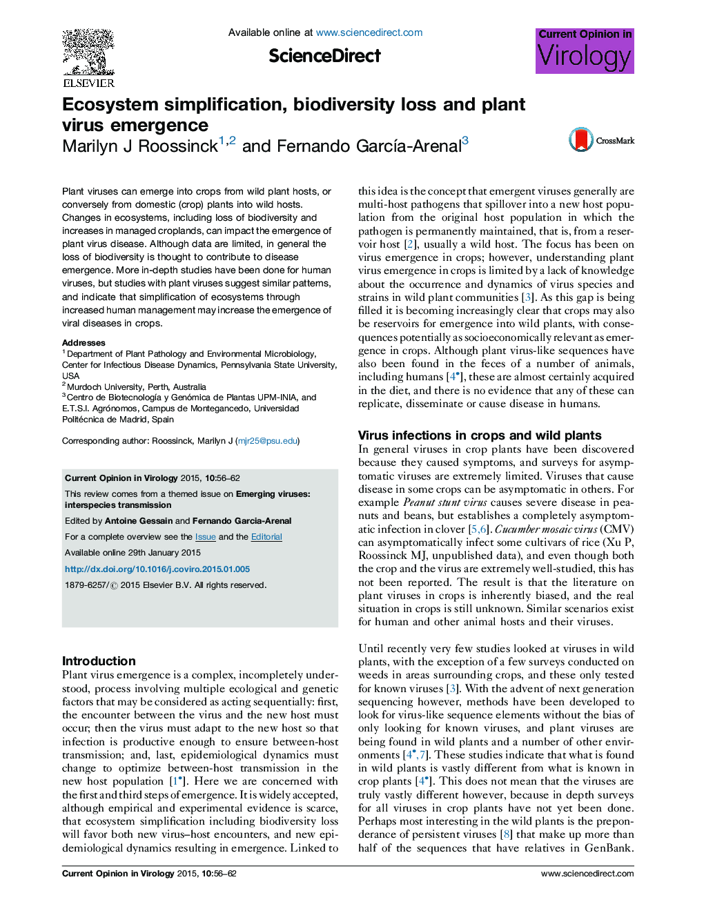 Ecosystem simplification, biodiversity loss and plant virus emergence