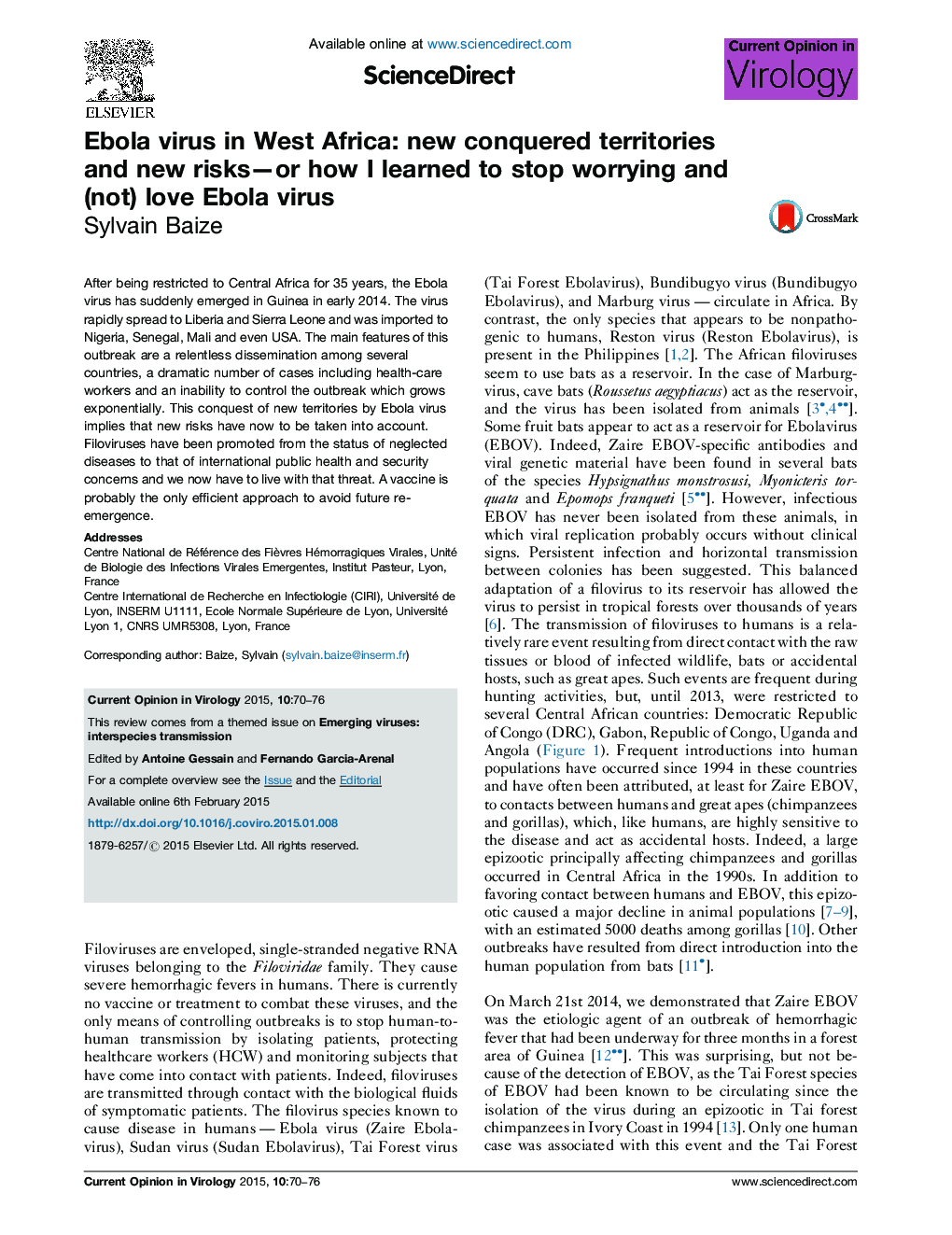 Ebola virus in West Africa: new conquered territories and new risks—or how I learned to stop worrying and (not) love Ebola virus