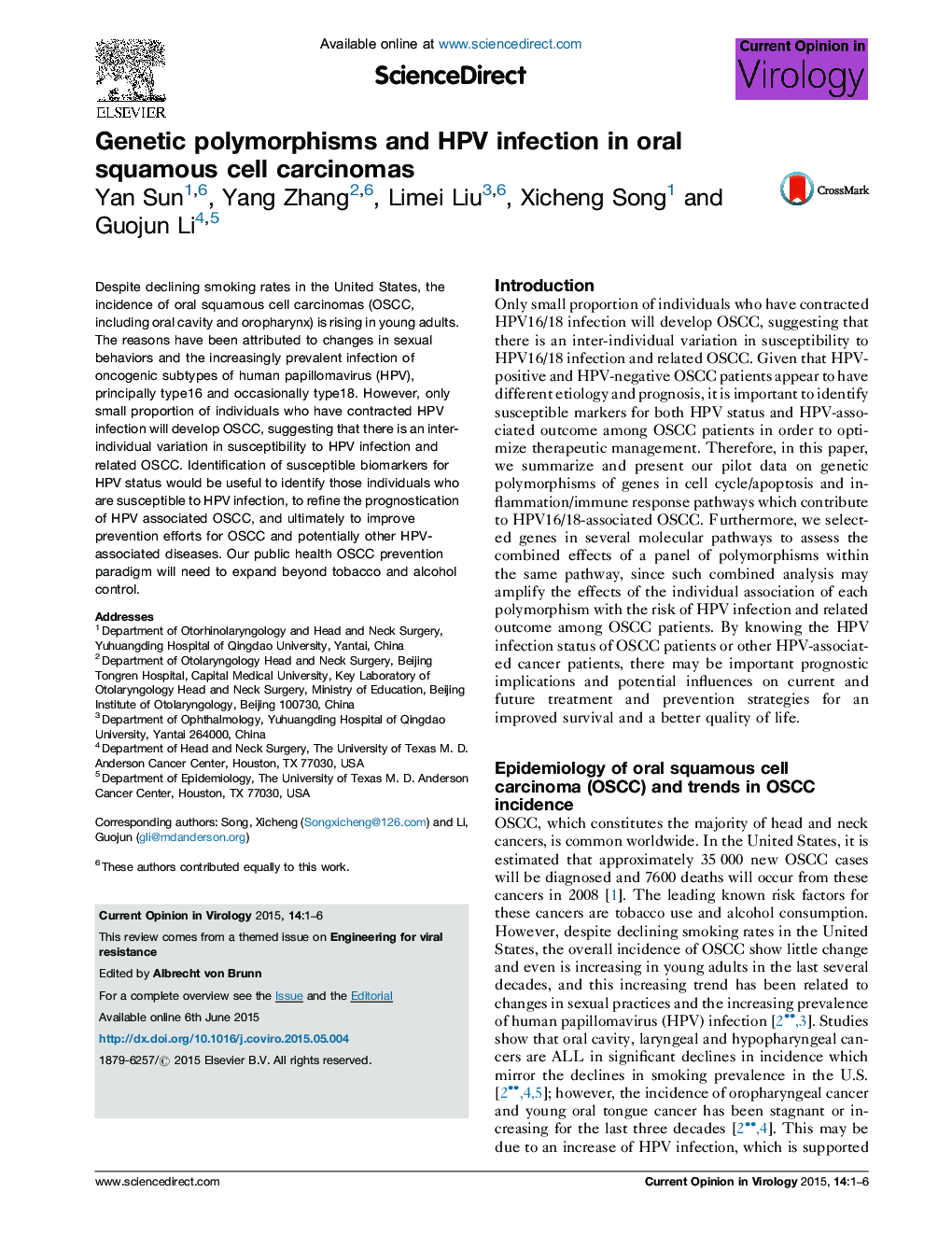 Genetic polymorphisms and HPV infection in oral squamous cell carcinomas