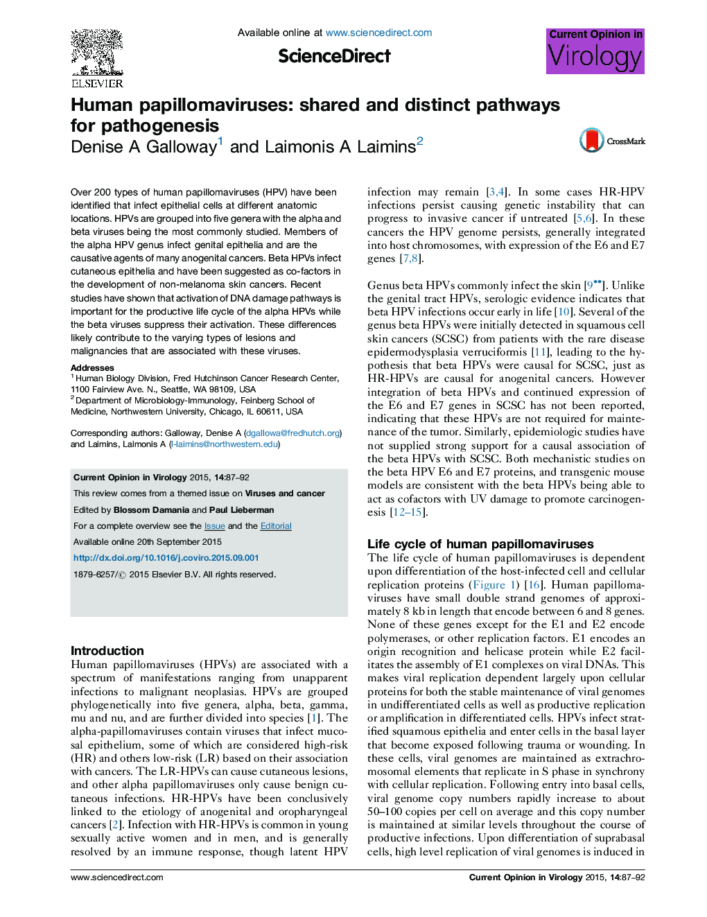 Human papillomaviruses: shared and distinct pathways for pathogenesis