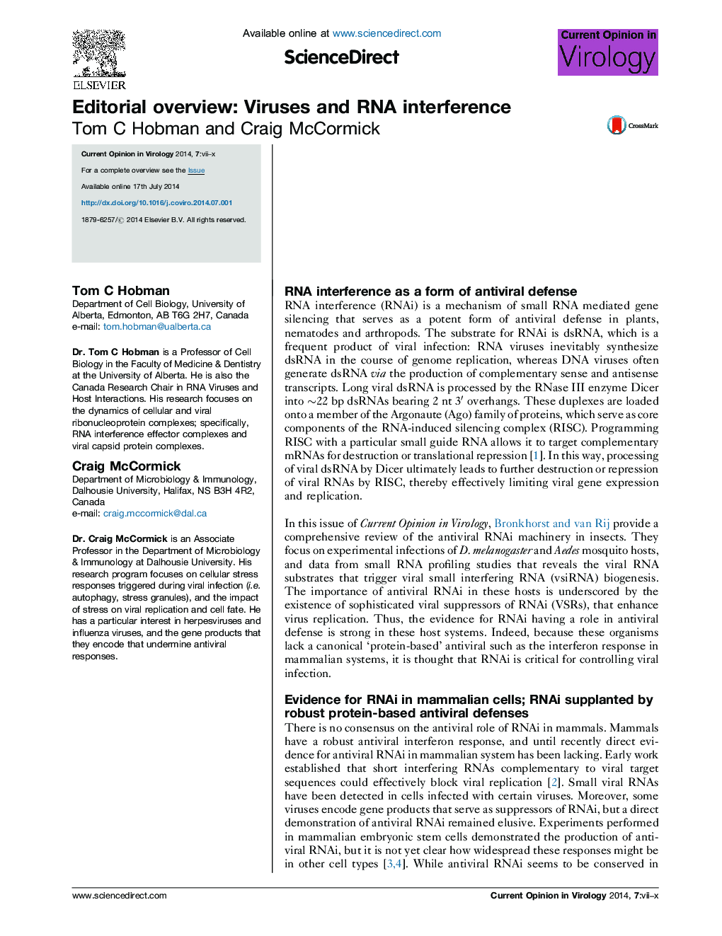 Editorial overview: Viruses and RNA interference