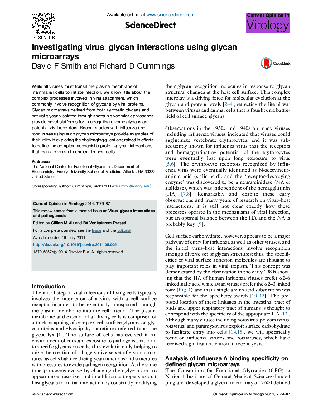 Investigating virus–glycan interactions using glycan microarrays