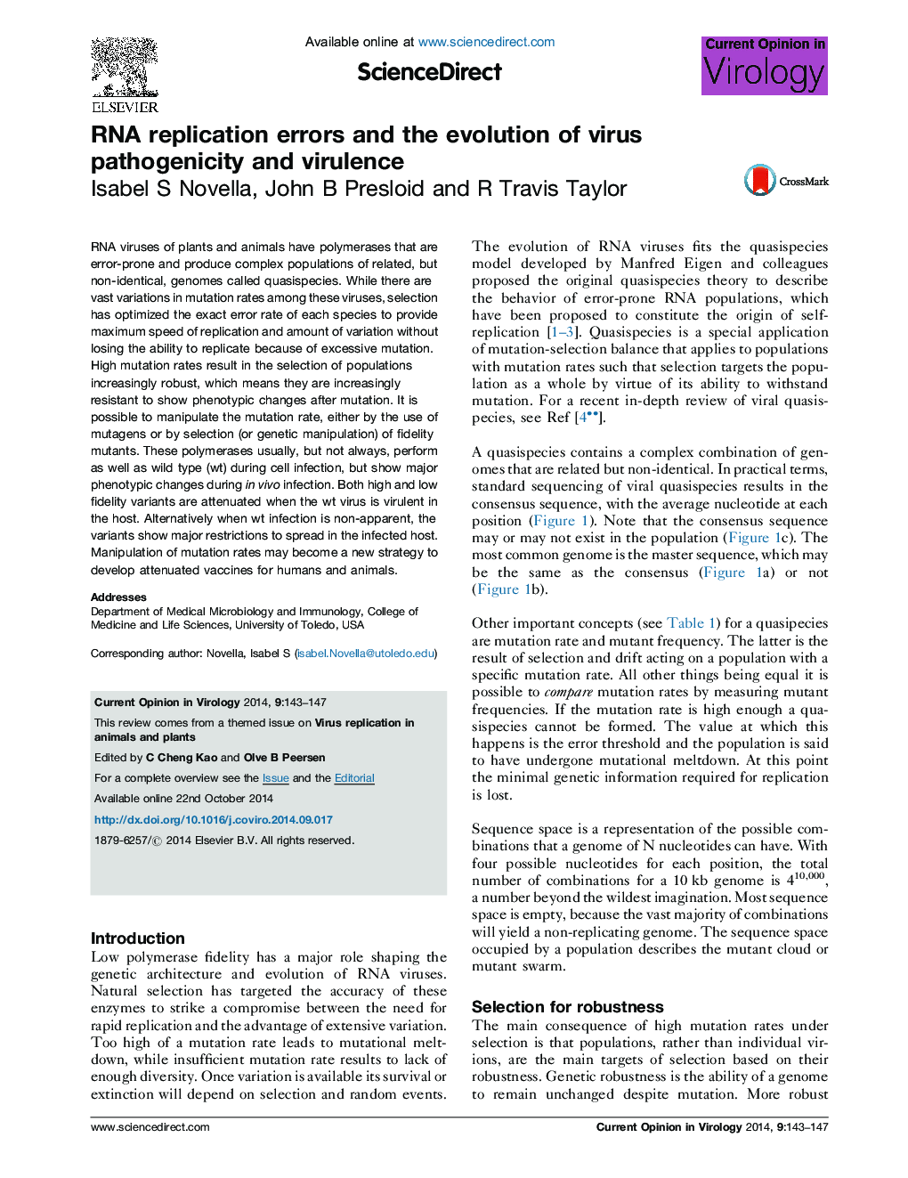 RNA replication errors and the evolution of virus pathogenicity and virulence