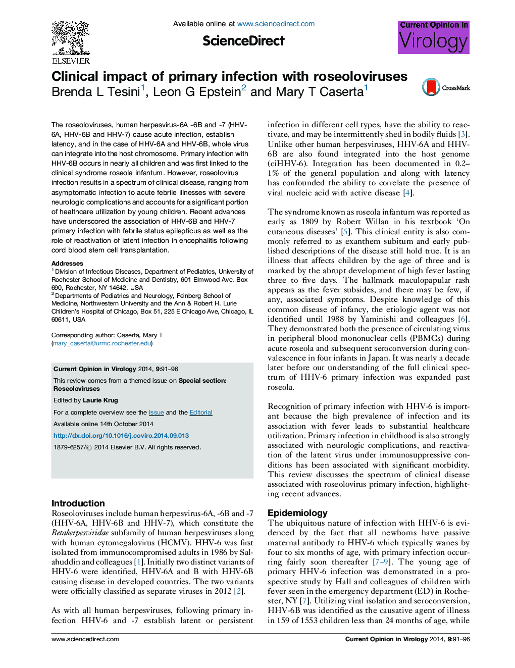 Clinical impact of primary infection with roseoloviruses