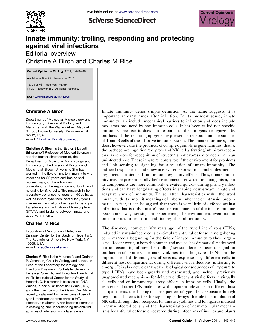 Innate immunity: trolling, responding and protecting against viral infections