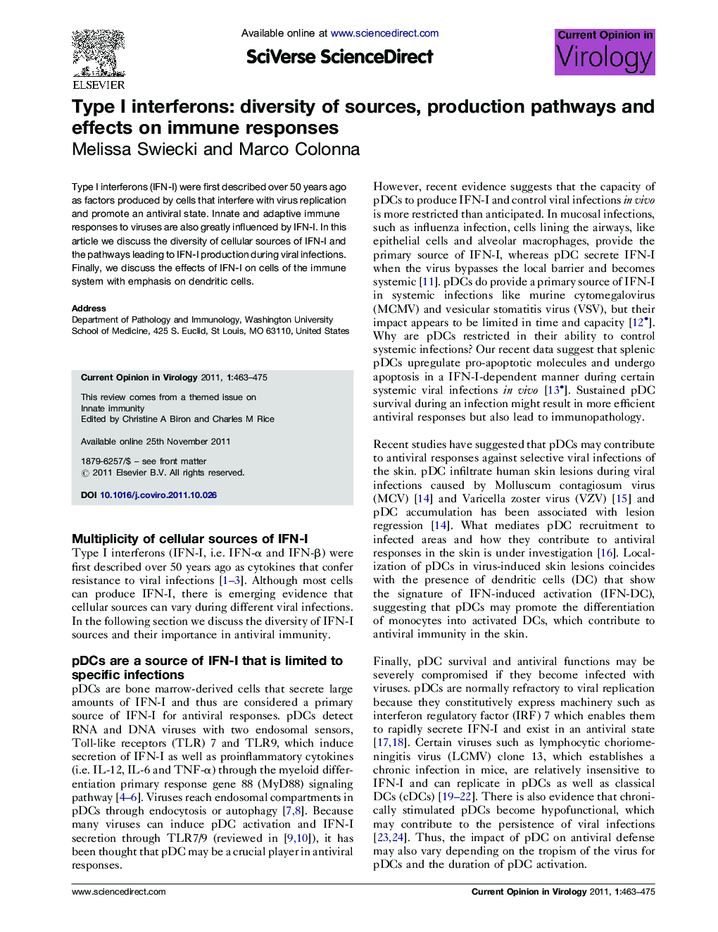 Type I interferons: diversity of sources, production pathways and effects on immune responses