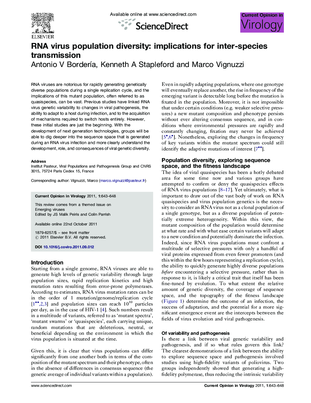 RNA virus population diversity: implications for inter-species transmission