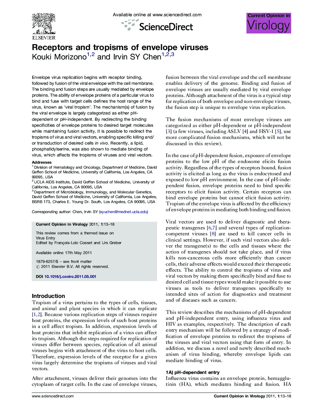 Receptors and tropisms of envelope viruses