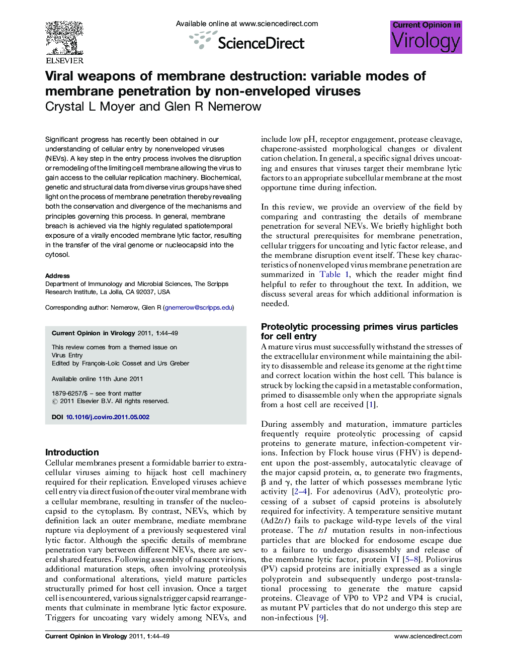 Viral weapons of membrane destruction: variable modes of membrane penetration by non-enveloped viruses