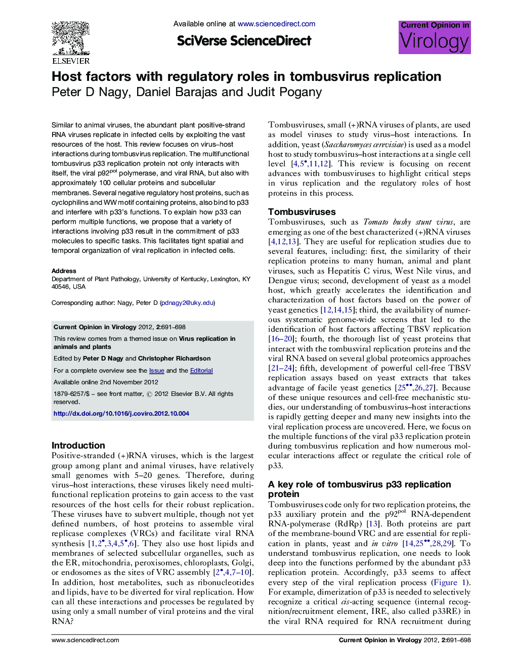 Host factors with regulatory roles in tombusvirus replication