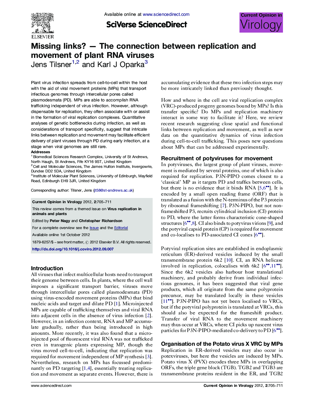 Missing links? — The connection between replication and movement of plant RNA viruses