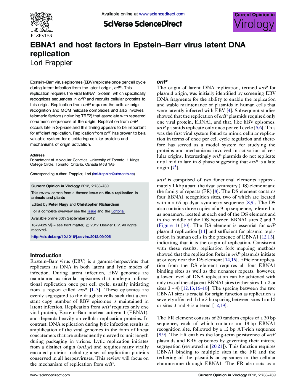 EBNA1 and host factors in Epstein–Barr virus latent DNA replication