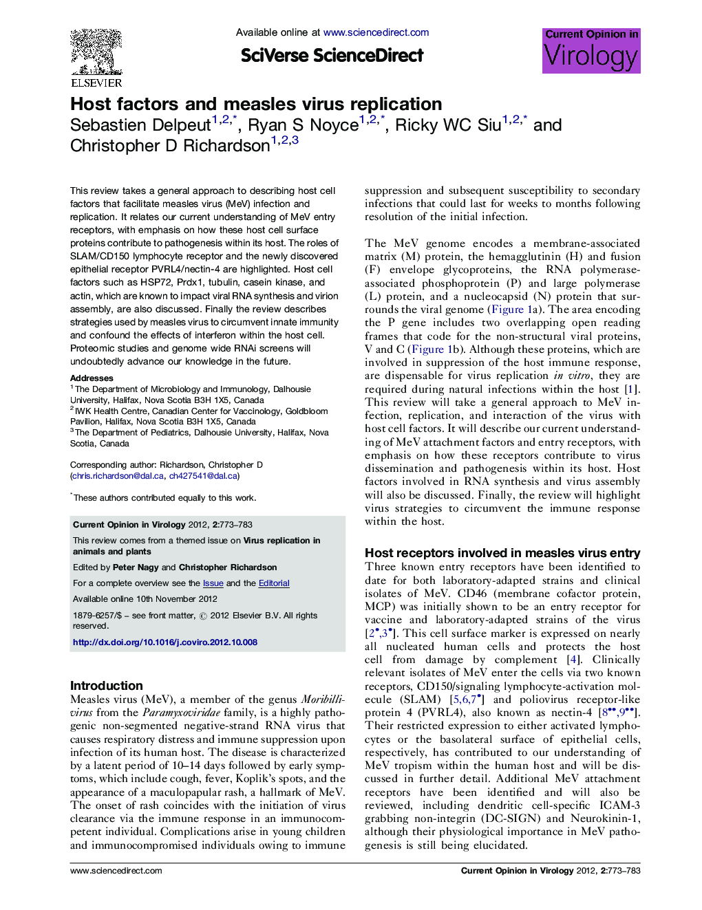 Host factors and measles virus replication