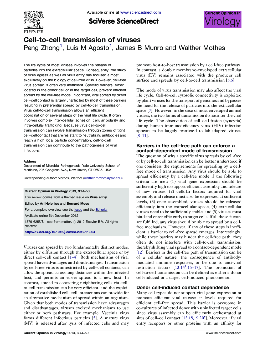 Cell-to-cell transmission of viruses