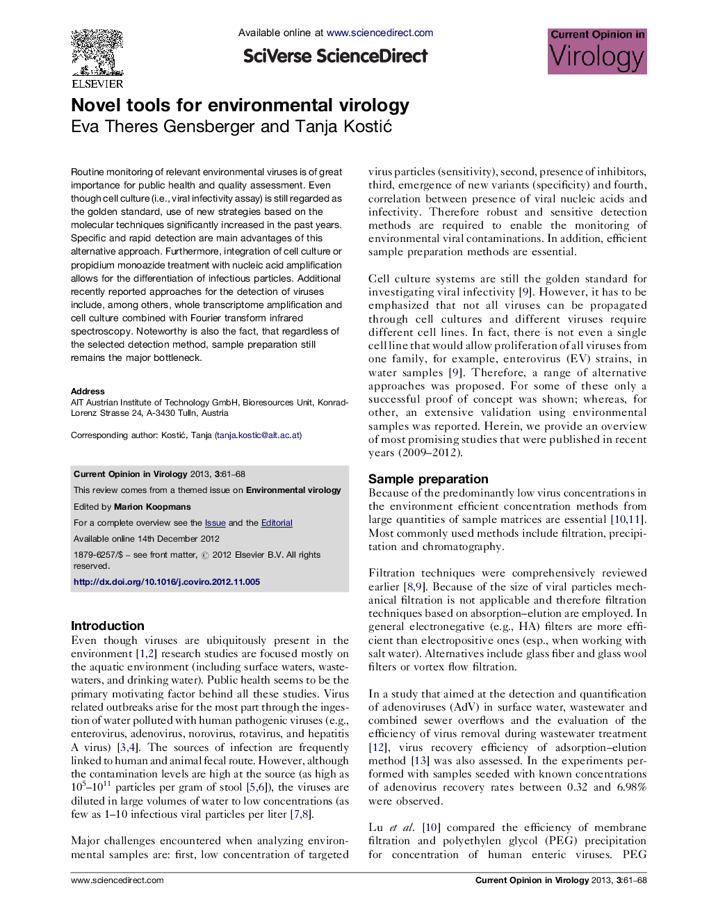 Novel tools for environmental virology