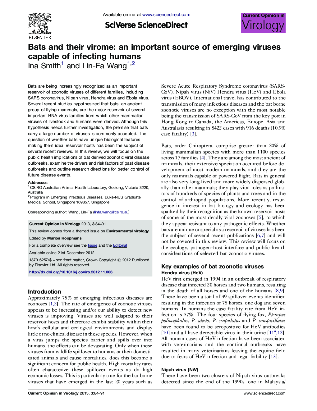 Bats and their virome: an important source of emerging viruses capable of infecting humans