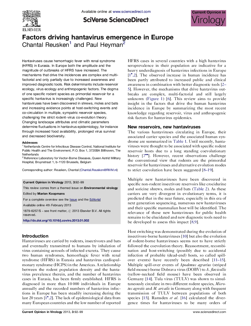 Factors driving hantavirus emergence in Europe